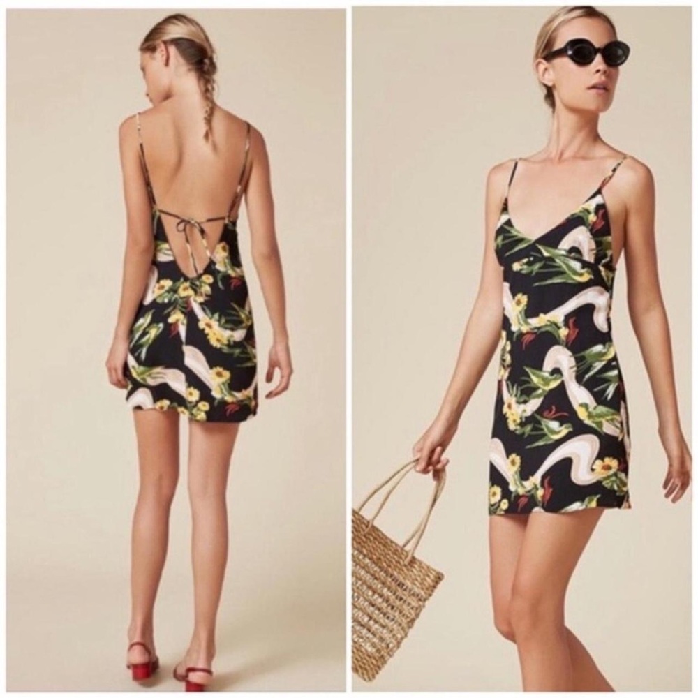 Reformation “Bethanny” Mini Dress Parrot Pattern | XS